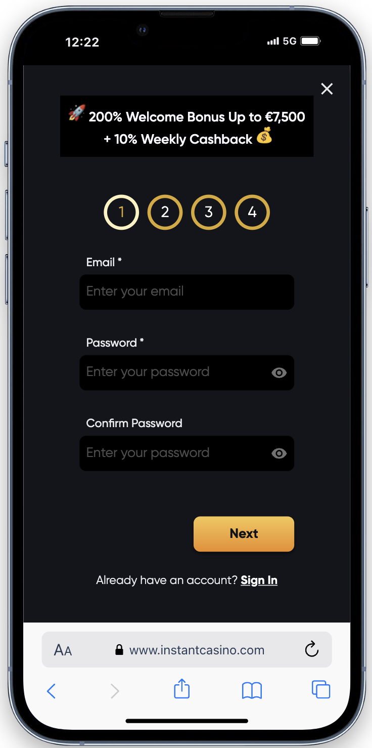 Processus d inscription sur Instant Casino