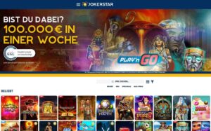 Jokerstar Casino Spielautomaten Website mit Gewinnaktion, Spielen und Angeboten.