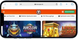 LeoVegas Online Casino Seite Mobilansicht.