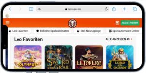 LeoVegas Casino Spieleauswahl auf einem Smartphone.