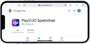 Playojo Online Casino App im Google Play Store auf einem Mobilgerät.