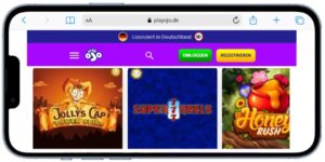 Playojo Online Casino Spiele Auswahl auf einem Mobilgerät.