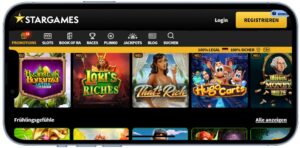 Stargames Online Casino Spielothek auf einem Mobilgerät.