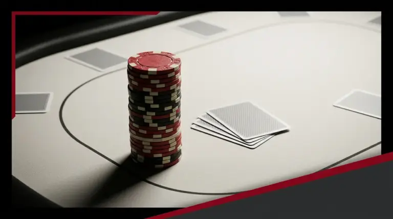 Dominanter Pokerchipstapel auf einem Turniertisch vor dem Finaltisch