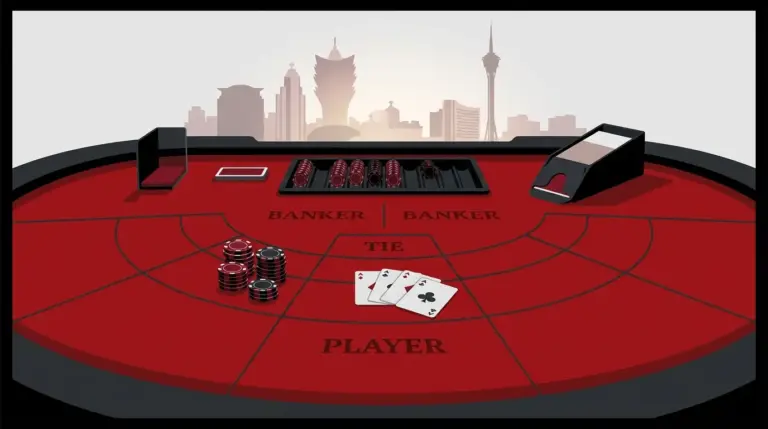 Leerer Premium-Casino-Tisch vor der Skyline von Macau symbolisiert den schwächeren Spielumsatz im September.