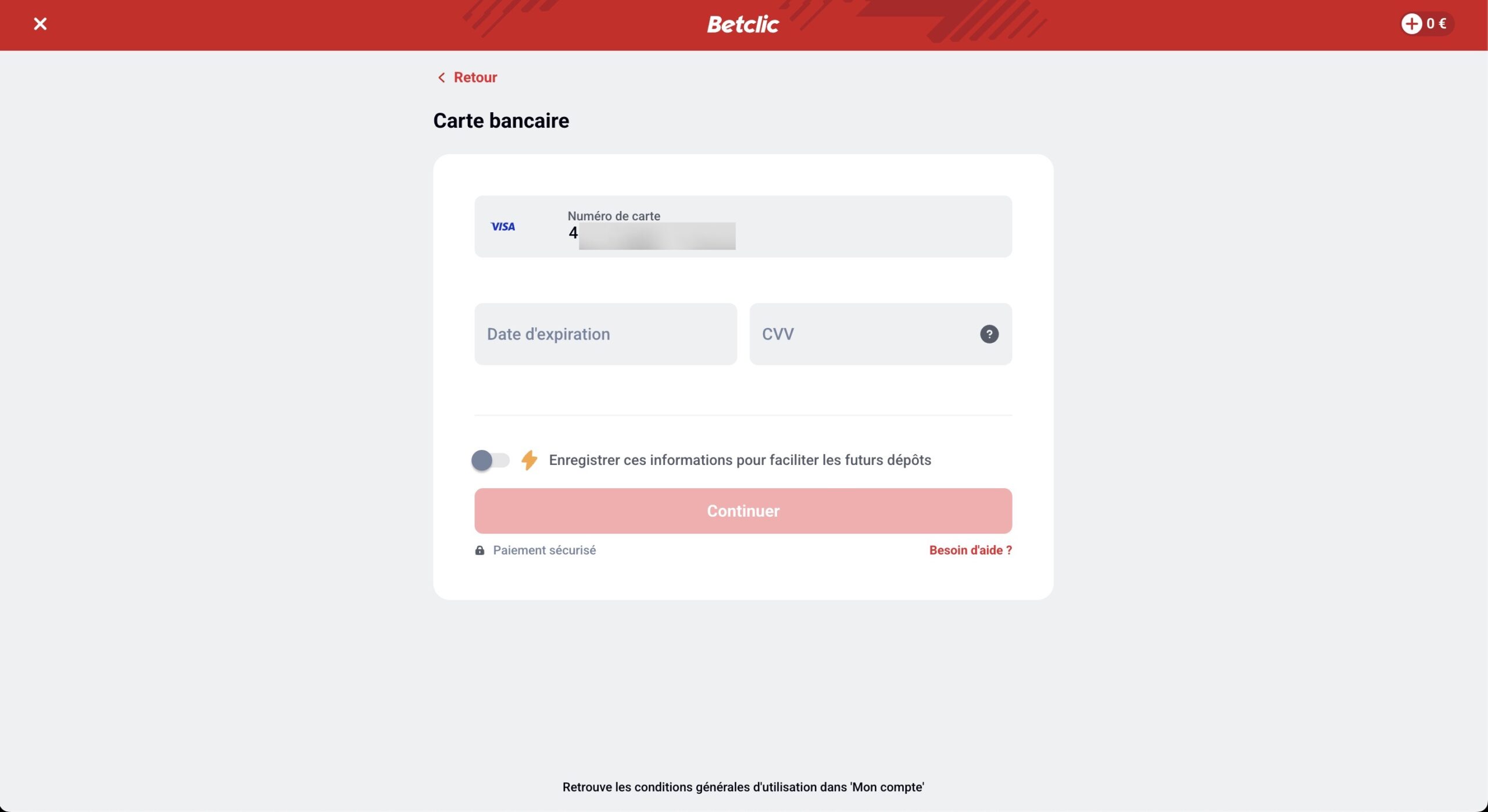 saisir informations bancaires depot casino visa