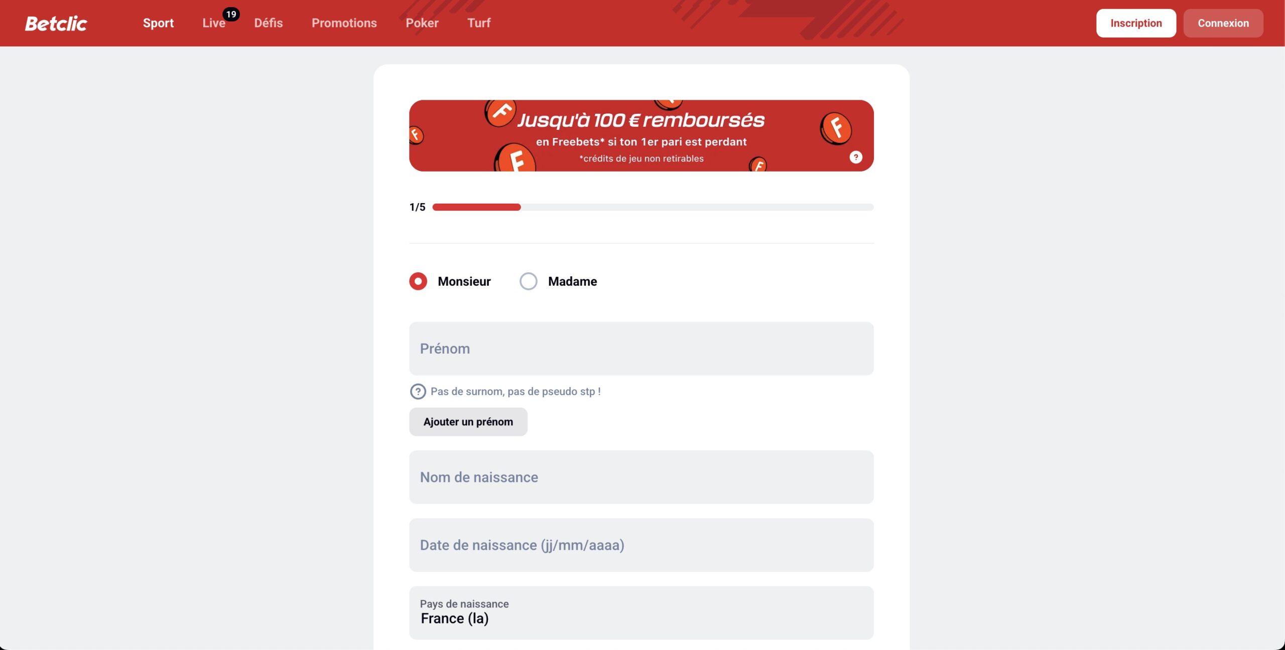 formulaire inscription casino en ligne