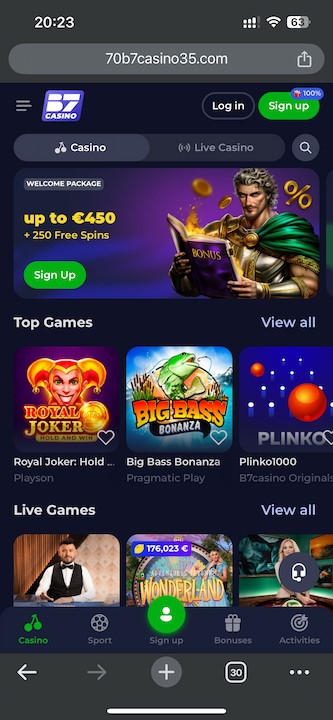 B7 Casino spelleninterface