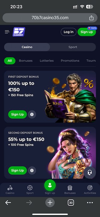 Screenshot van het B7 casino registratieformulier op een mobiel apparaat