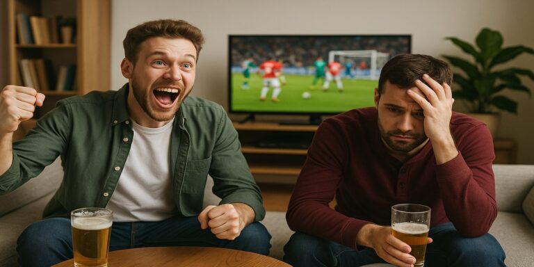 winnende_verliezende_gokker_kijken voetbal op tv