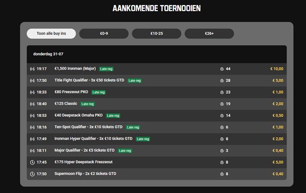 Unibet heeft 24/7 poker toernooien lopen in alle hoogtes qua buy-ins