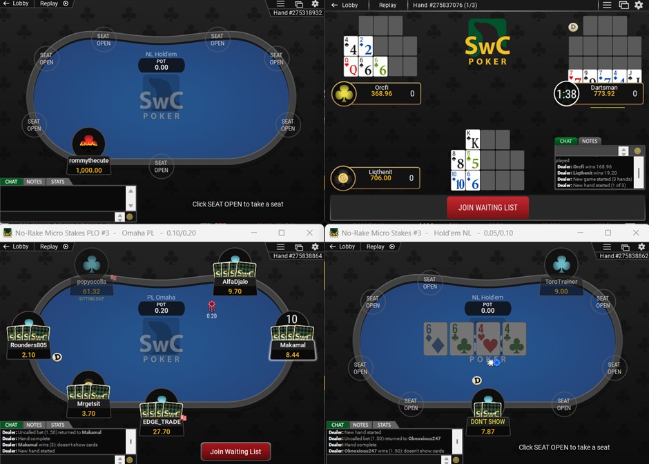 Multi-tabling bij SWC Poker
