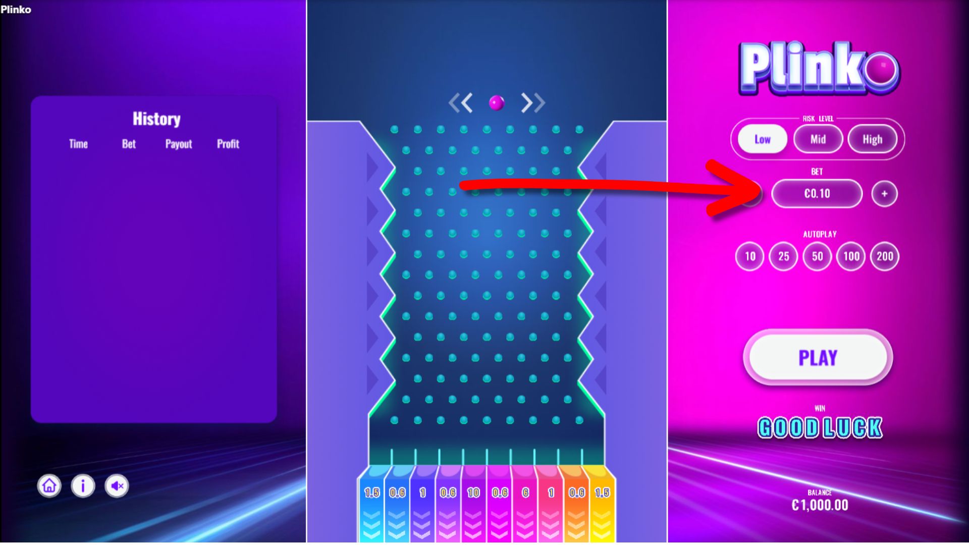 Plinko casino spel inzet kiezen