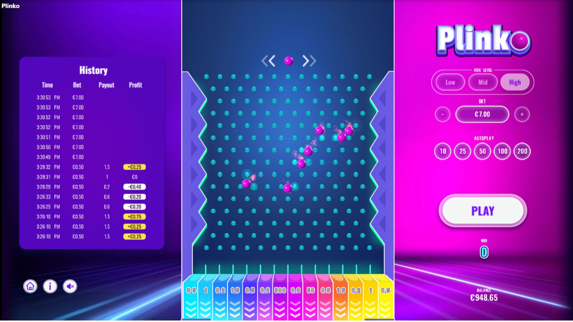 plinko balletjes vallen richting multipliers