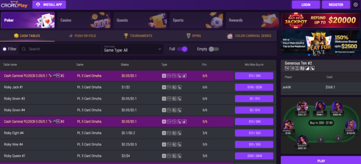 Beste online poker met Croreplay
