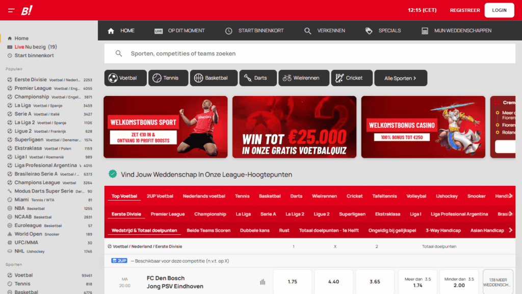 Bingoal wedden online op voetbal homepage