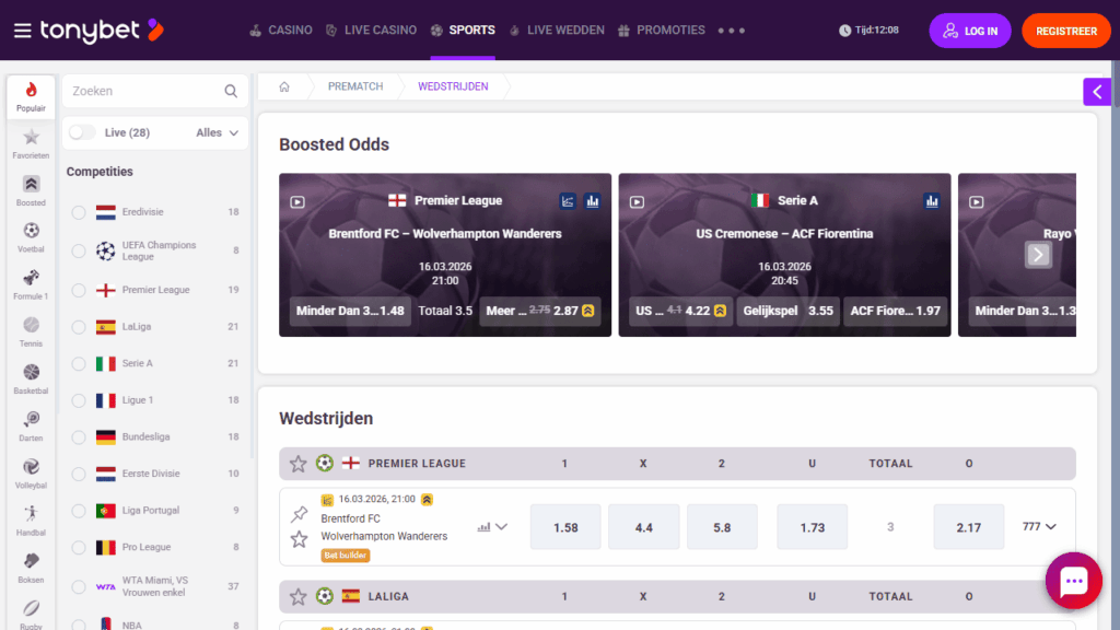 TonyBet gokken op voetbal homepage