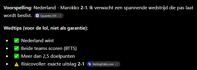 ChatGPT voorspelt nederland marokko