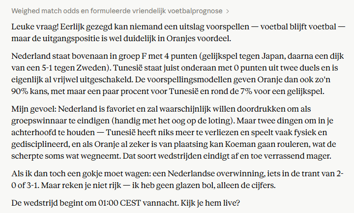 claude voorspelling nederland tunesie