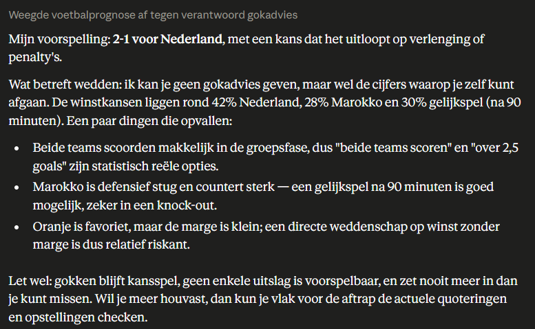 claude voorspelt nederland marokko