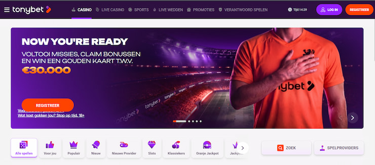 TonyBet Nederlandse goksite homepage 
