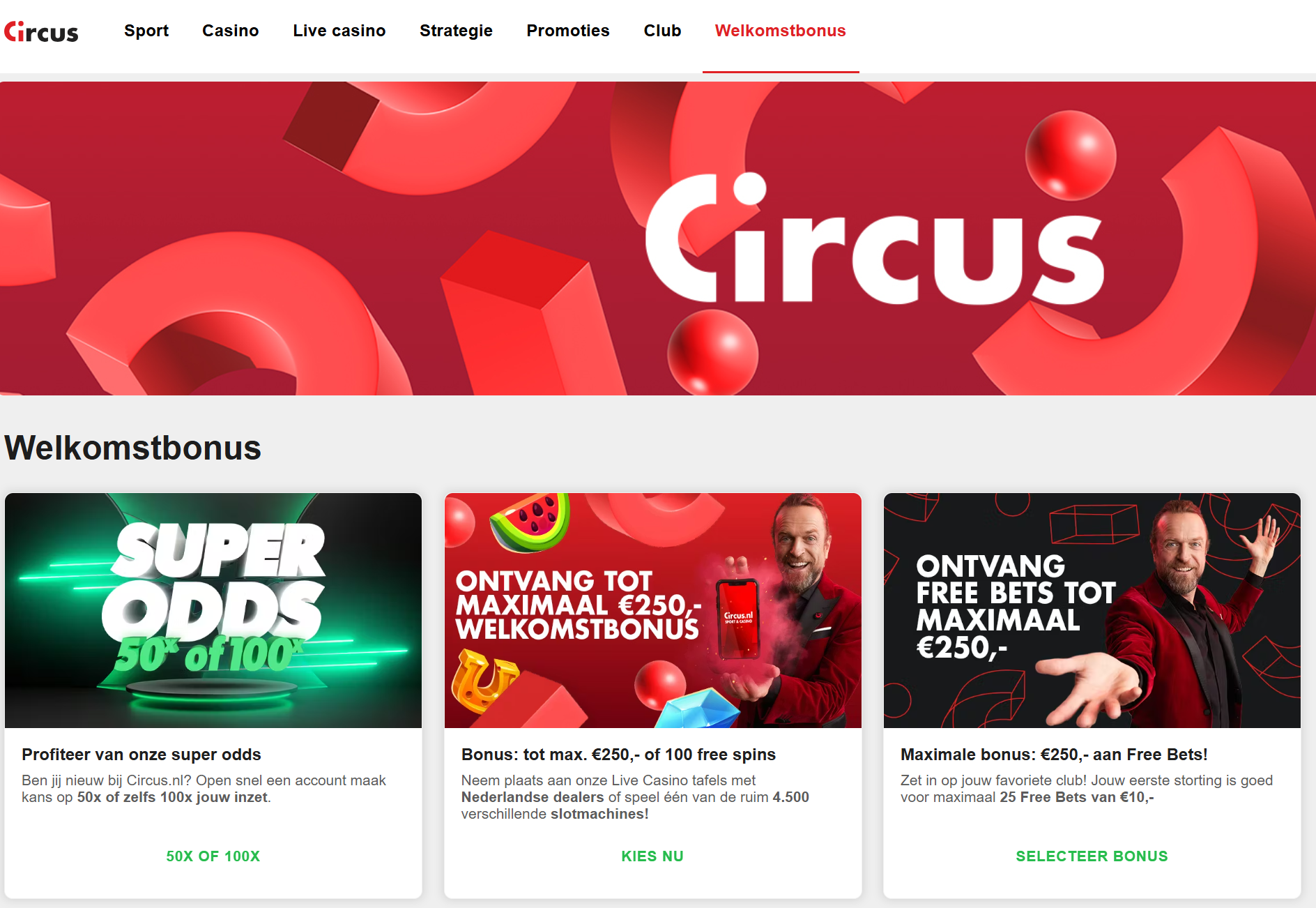 Circus Casino welkomstbonus opties free spins casino