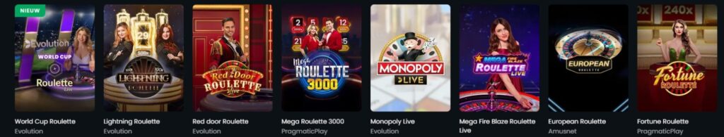 aanbod live casino games bij online casino's Nederland