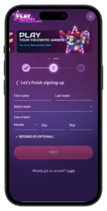 PlayFame sign up email and personal details
