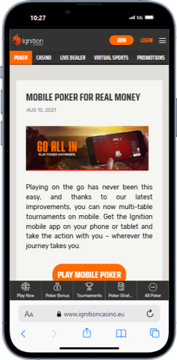 Ignition Casino Mobile App Interface Displaying Game Lobby