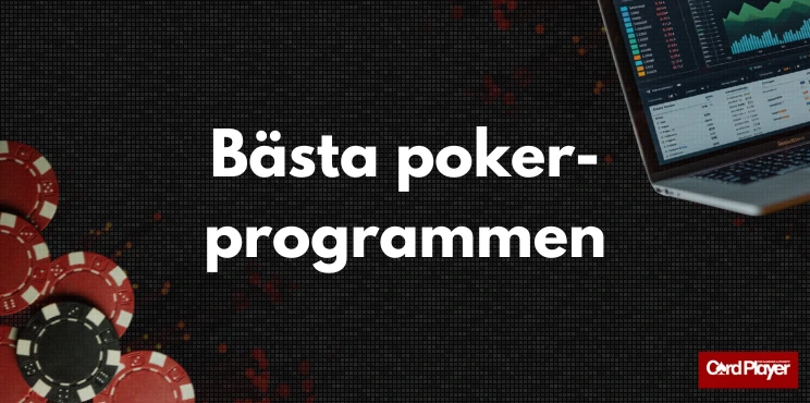 Bästa pokerprogrammen med pokerchips och en bärbar dator med grafer.