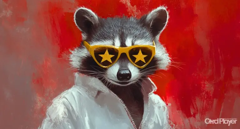 Tvättbjörn uppklädd som Elvis Presley som symbol för spelet Le King från Hacksaw Gaming.