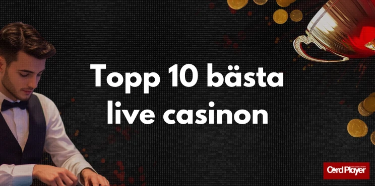 Topp 10 bästa live casinon brevid pokal och manlig croupier.