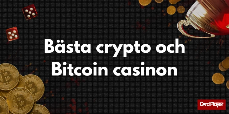 Bästa crypto och Bitcoin casinon med kryptomynt, pokal och tärningar.