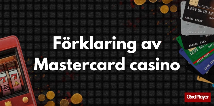 Förklaring av Mastercard casino med casinospel på mobil, betalkort och mynt.