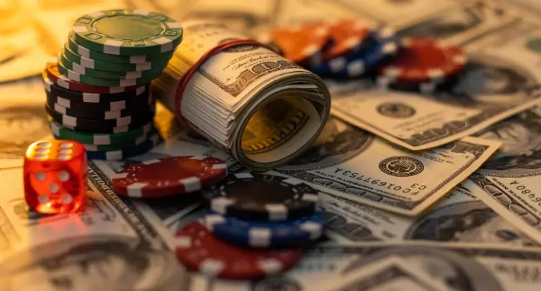 Spelmarker och pengar som symboliserar de största casinovinsterna i världen under 2025