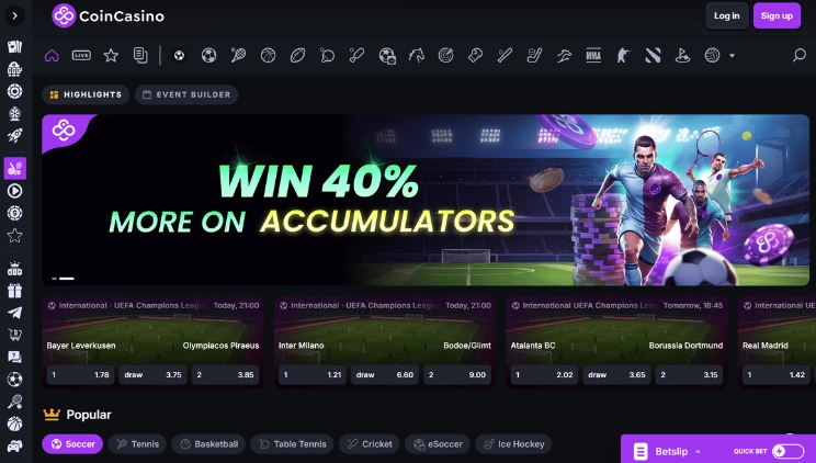 CoinCasino betting skärmbild
