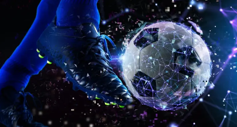 Digital fotboll och fotbollssko som symboliserar eSoccer.