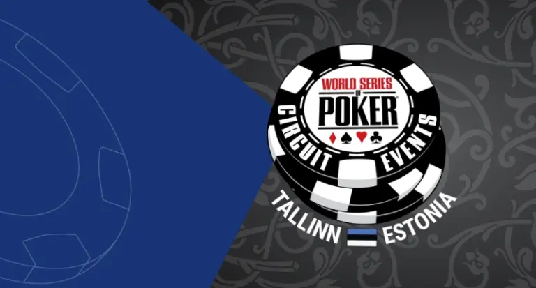 WSOP Circuit Tallinn med pokerchip och den estniska flaggan.