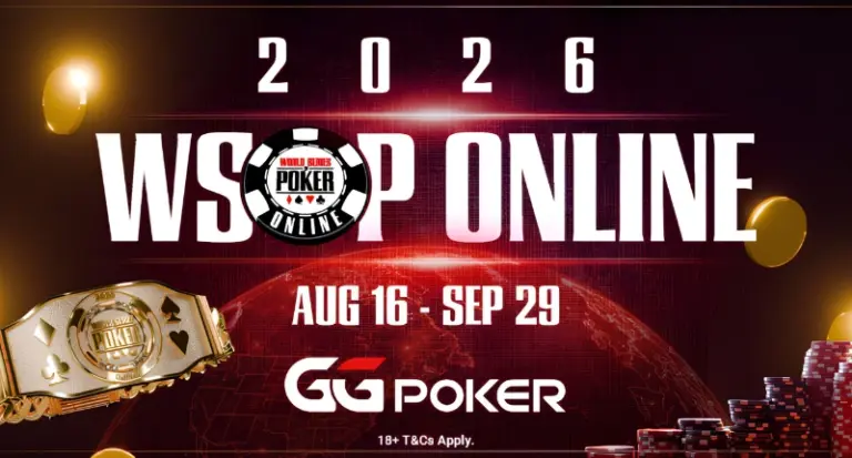 WSOP Online 2026 på GGPoker med armband och datum 16 augusti-29 september.