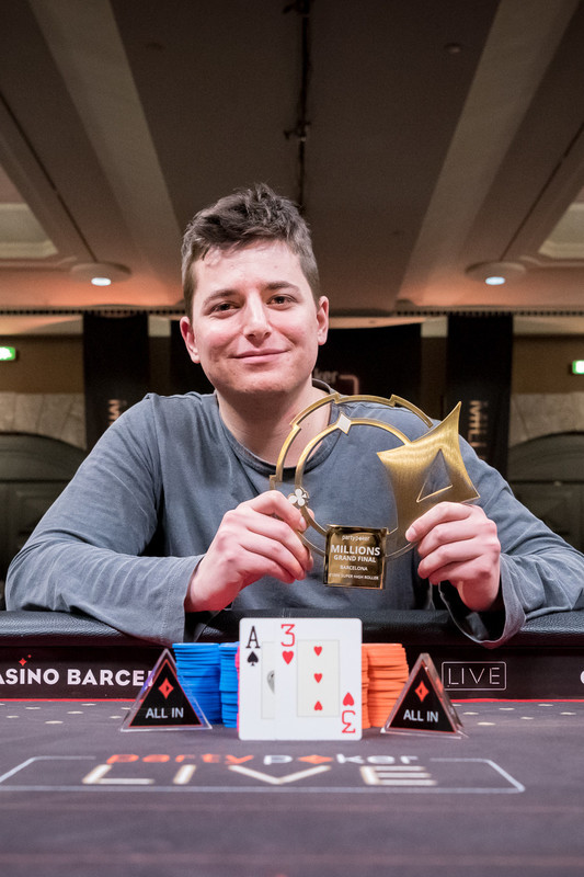 Schindler after winning the partypoker LIVE MILLIONS Grand Final Barcelona €101,000 super high roller Schindler after winning the partypoker LIVE MILLIONS Grand Final Barcelona €101,000 super high roller