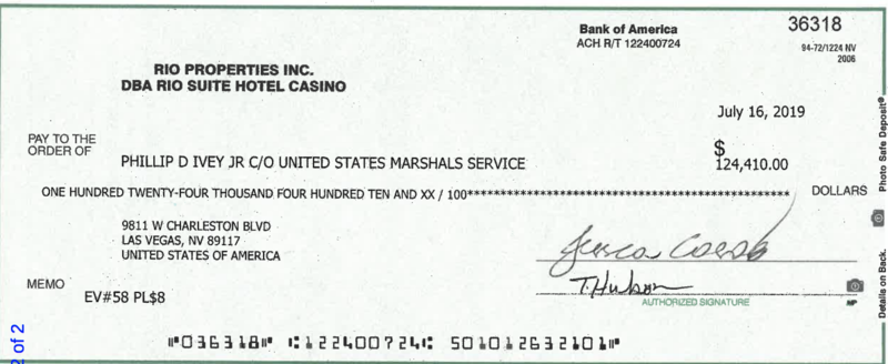 Ivey's Winnings Paid Out To US Marshals Service Ivey's Winnings Paid Out To US Marshals Service