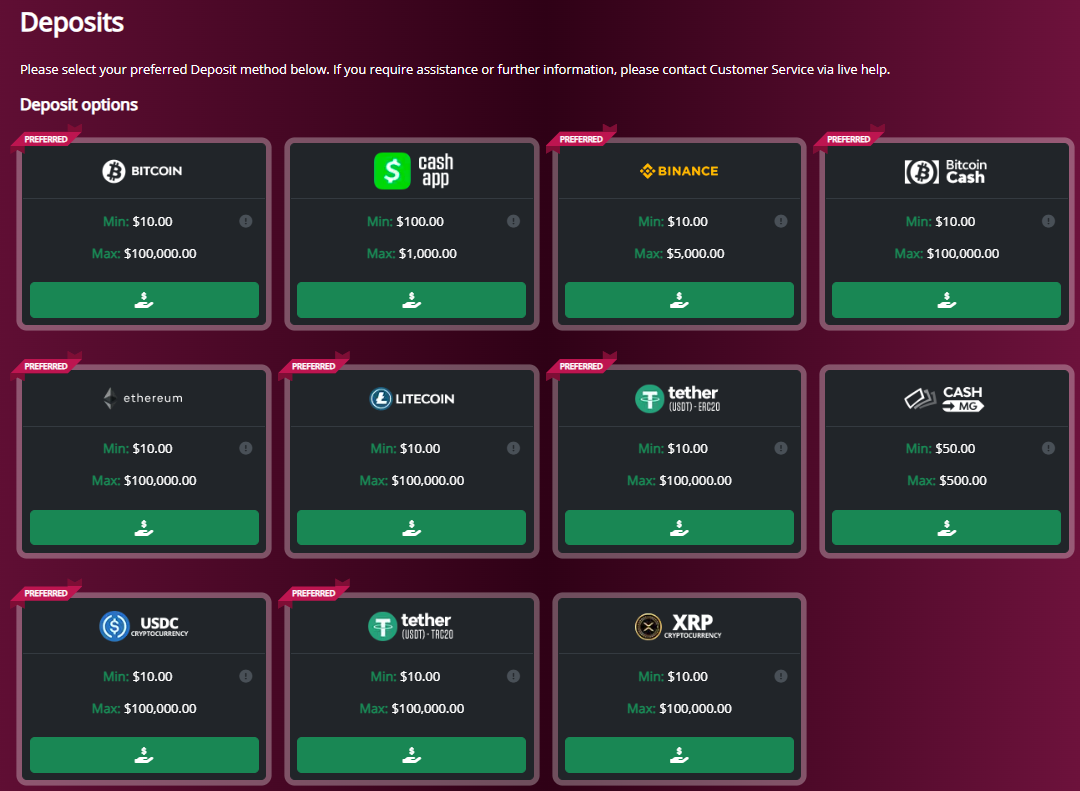 the online casino deposit