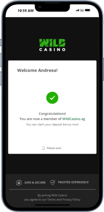 wild casino sign up confirmation page