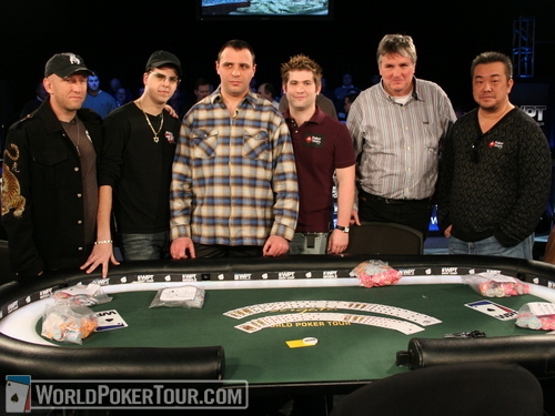 The Final Table of the WPT Borgata Poker Classic, From Left to Right: Lee Watkinson, Noah Schwartz, Ervin Prifti, Gavin Griffin, Thomas Hare, David Tran