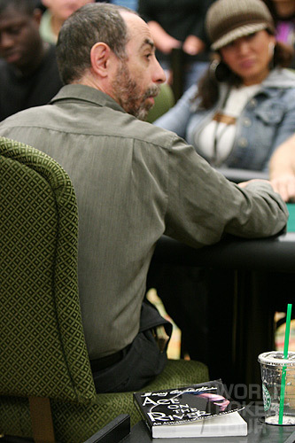 Barry Greenstein keeps a copy of his book, "Ace on the River," by his side at the final two tables of the WPT North American Poker Championship at the Fallsview Casino. If you bust Barry, you'll receive an autographed copy.
