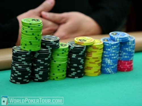 John Juanda's chip stack as he leads the field mid-way through Day 1a of the WPT Bay 101 Shooting Star Tournament