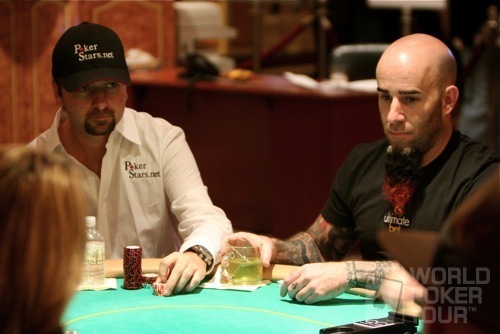 Daniel Negreanu (left) and Scott Ian (guitarist for the band Anthrax) on Day 2 of the WPT Doyle Brunson Five Diamond World Poker Classic