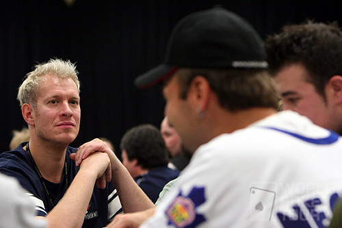 Greg "FBT" Mueller (left) and Daniel Negreanu (foreground) play at a tough table on Day 1c of the WPT North American Poker Championship at the Fallsview Casino