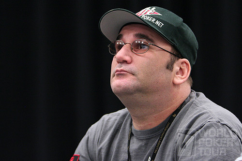 Mike Matusow watches football on the big screen while he plays on Day 1c of the WPT North American Poker Championship at the Fallsview Casino