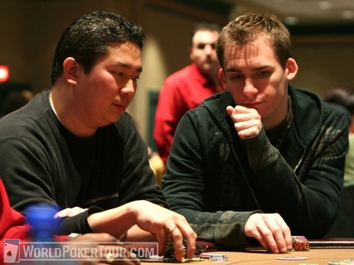 Bernard Lee (left) and Justin Bonomo on Day 1 of the WPT Foxwoods Poker Classic
